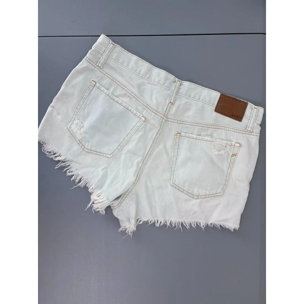 Aero women's 12 light wash vintage high rise shorties denim‎ jean shorts NWT